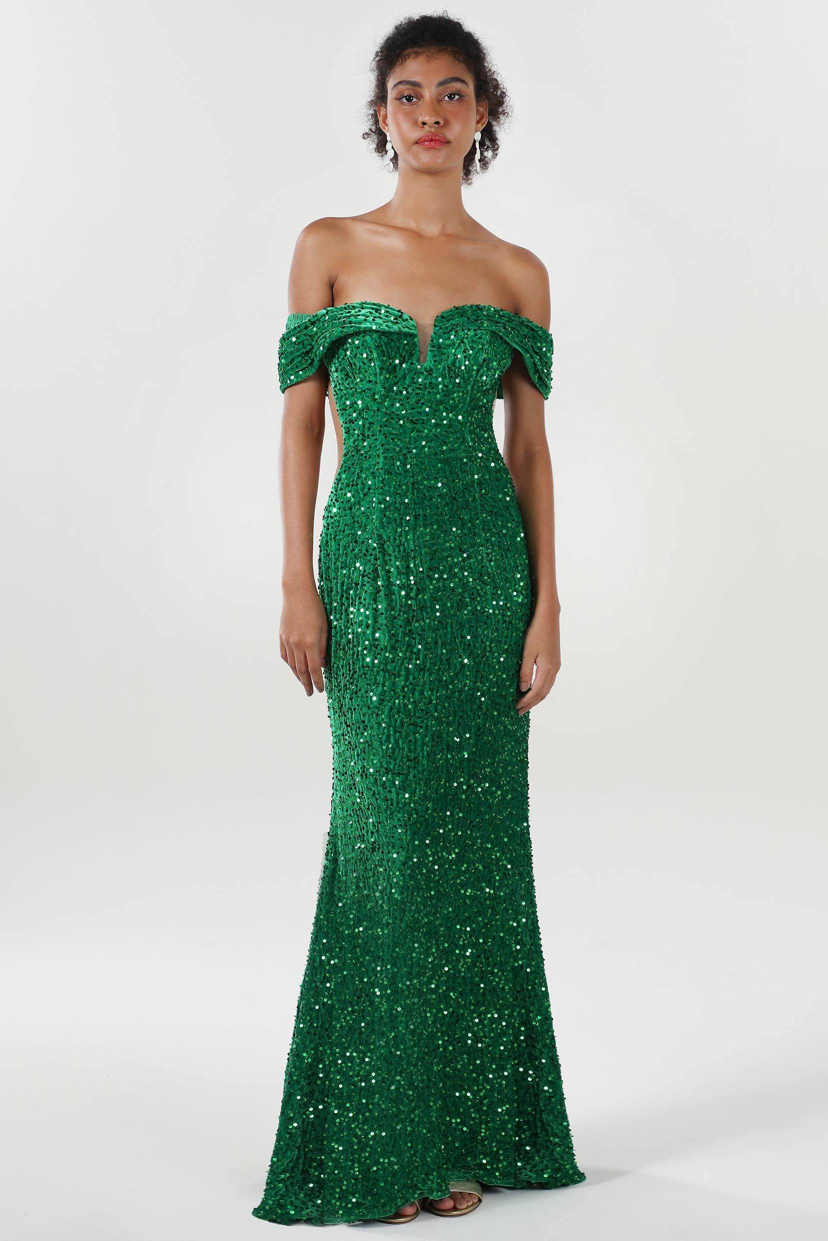 Trumpet-Mermaid Sweep-Brush Train Velvet Sequin Formal Dress CS0640 - COCOMELODY